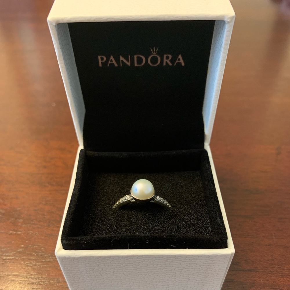 Pandora Silver CZ Pearl Ring
